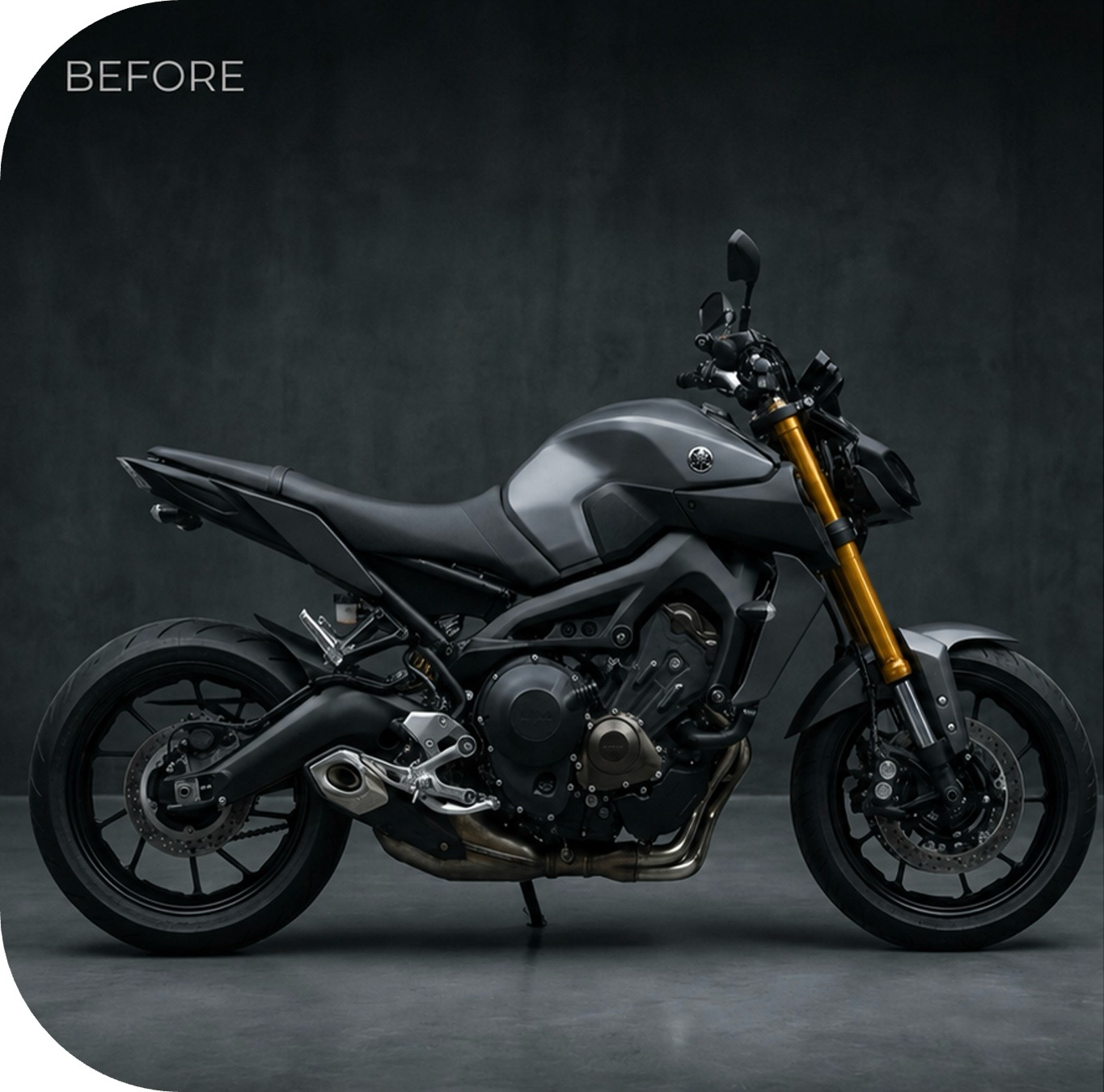 Motorcycle before body graphics application